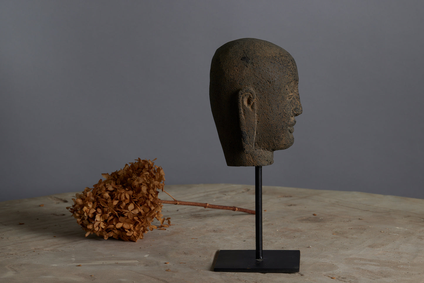 Mounted Stone Carved Head of Buddha