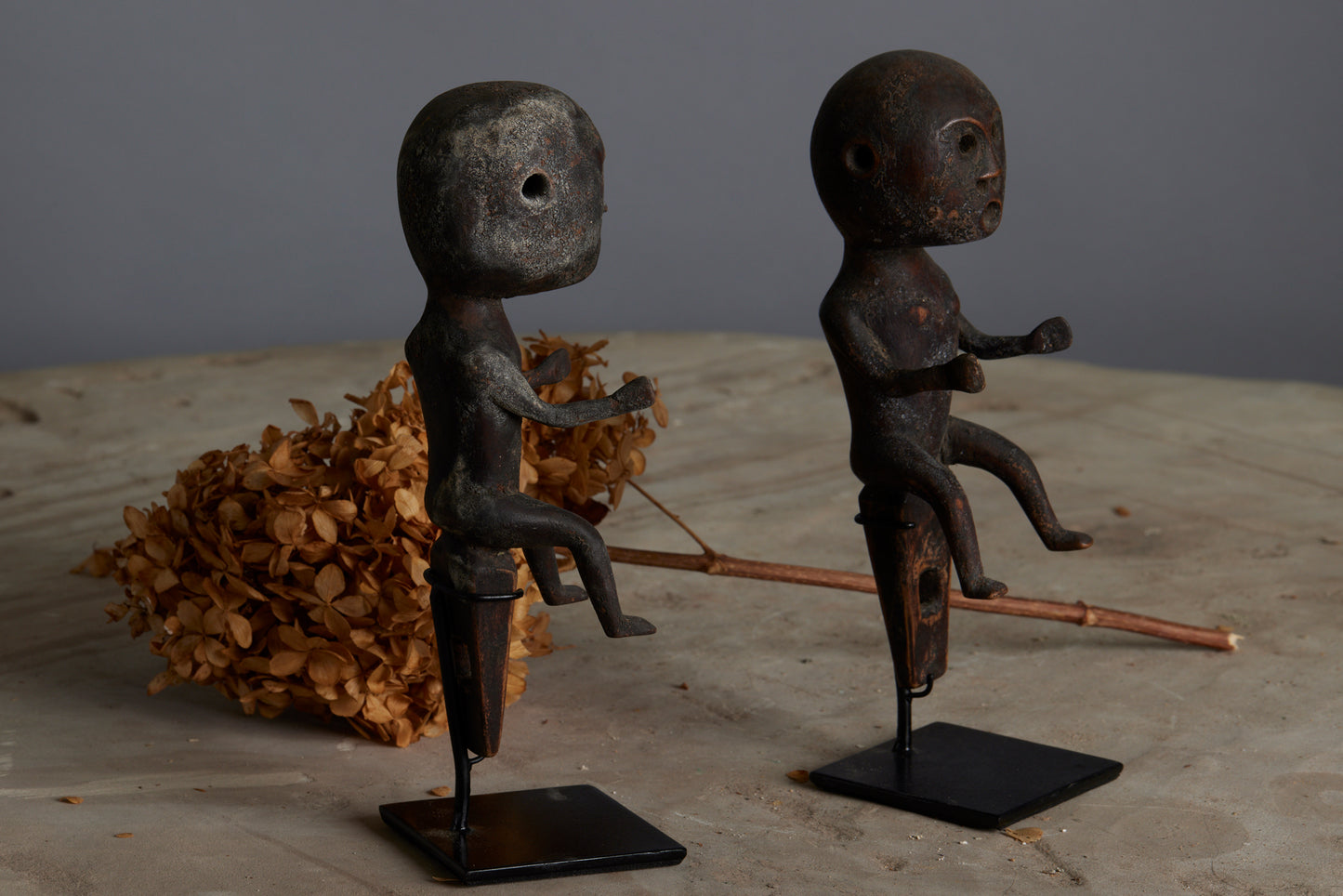 Two Carved Wooden Ceremonial Figures of a Male and a Female from the Island of Sumba