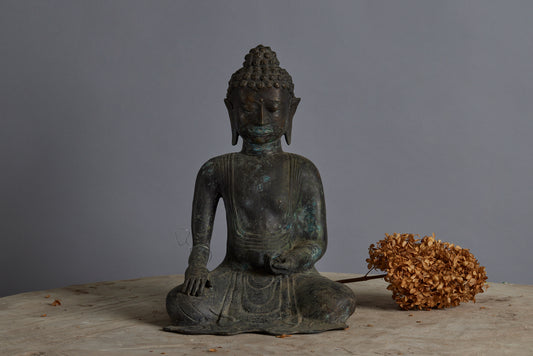Large 16th Century Bronze Figure of a Seated Buddha from the Island of Java