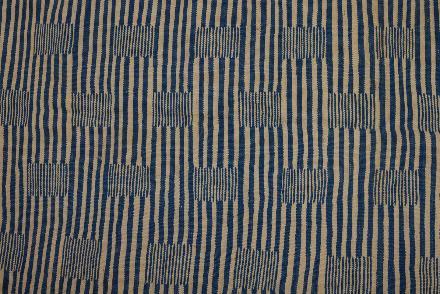 Indigo & Cream Coloured Flat Woven Kilim with Stripes & Squares .............. (37''x 6'5'')