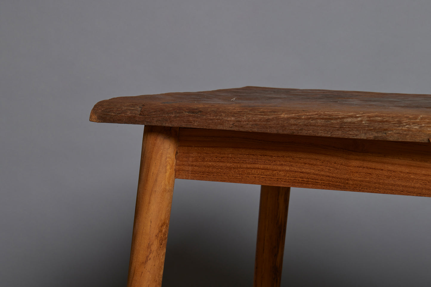 Old Thick Top Teak Console Table with Modern Turned Legs