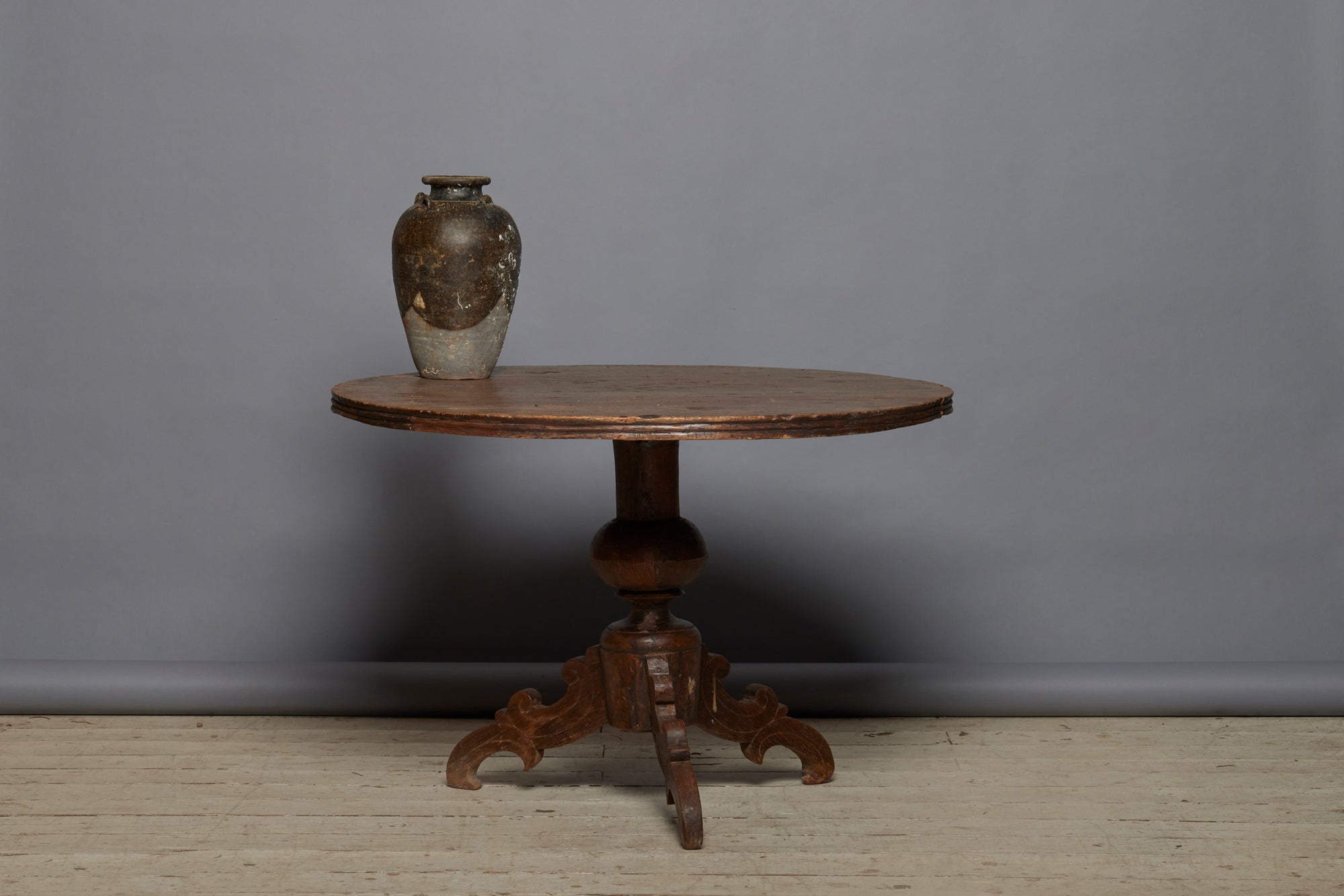 Dutch Colonial Round Teak Pedestal Table with a Reeded 3 Board Top ...