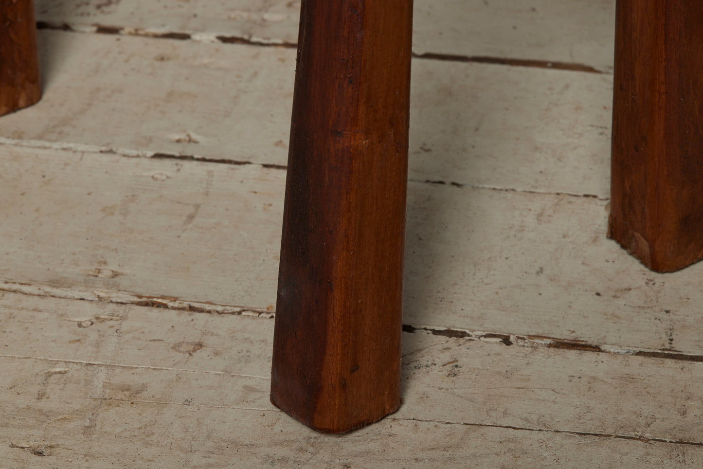 Small Primitive Teak Stool with an Old Worn Teak Top