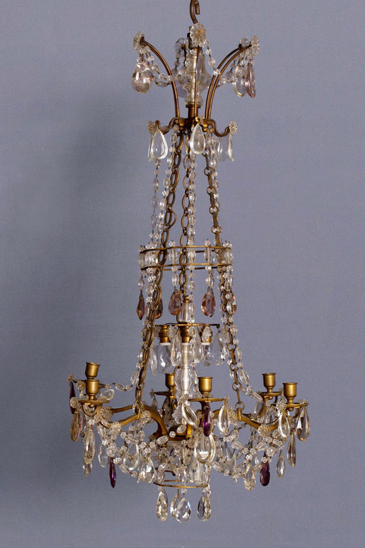 French 19th Century Gilt Bronze & Crystal Candle Chandelier