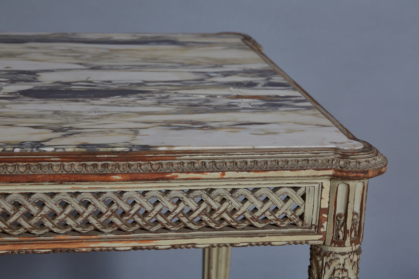 Late 19th Century French Cream-Colored Table with Calacatta Viola Marble Top