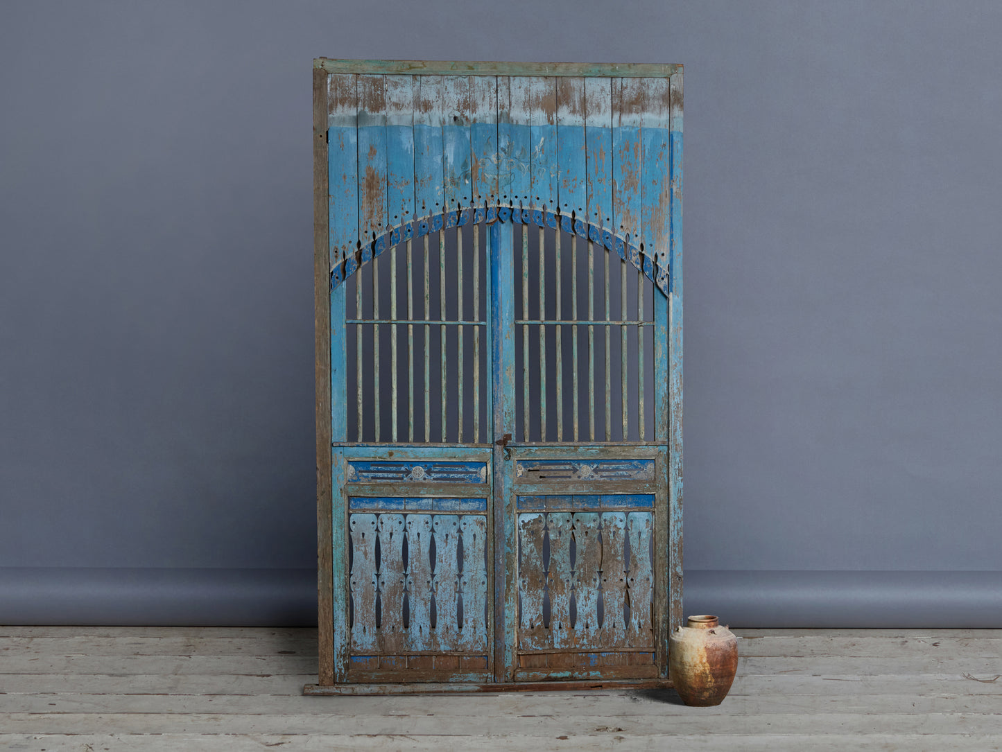 Blue Painted Door Panel from Madura Island 1880