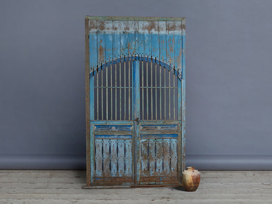 Blue Painted Door Panel from Madura Island 1880