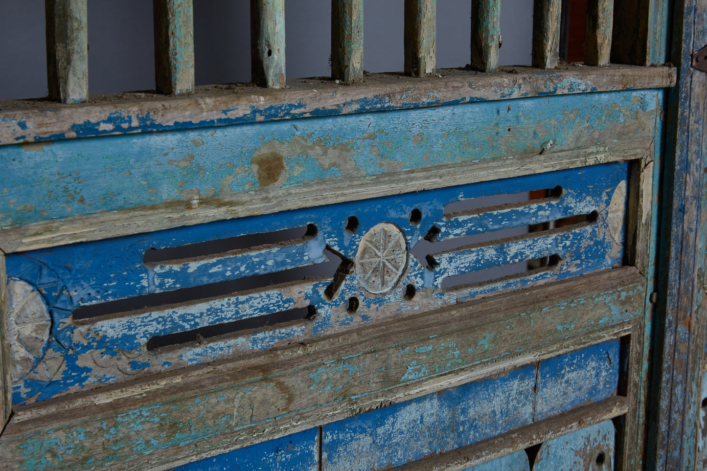 Blue Painted Door Panel from Madura Island 1880