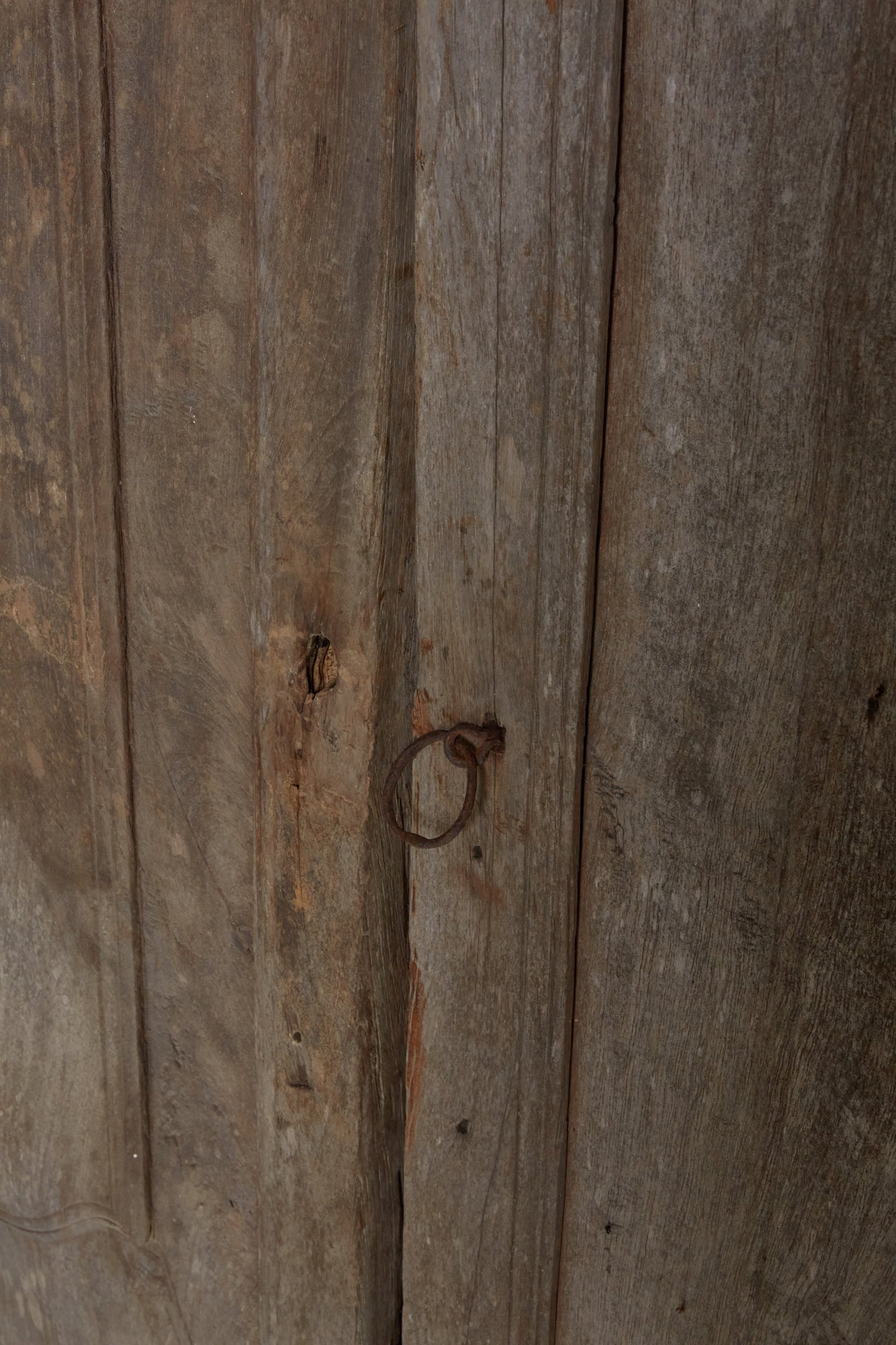 Pair of 18th Century Dutch Colonial Teak Cabinet Doors with Iron Ring Handle