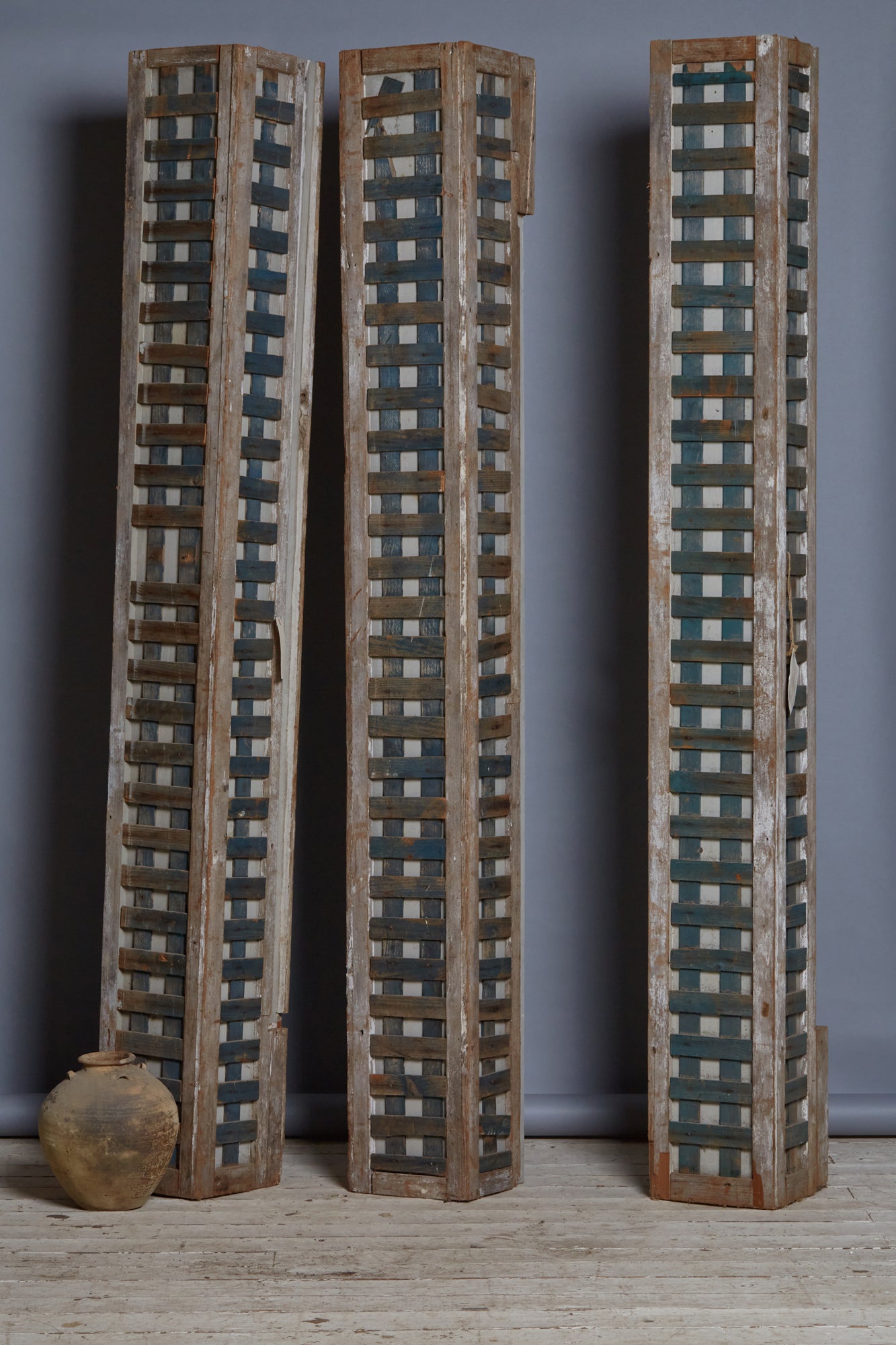 Set of 3 Old Lattice & Pine Square Columns from Georgia