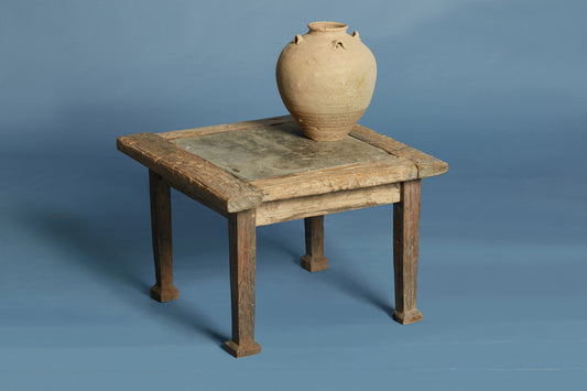 Small Teak Coffee Table with Single Inset 17th Century Belgian Bluestone