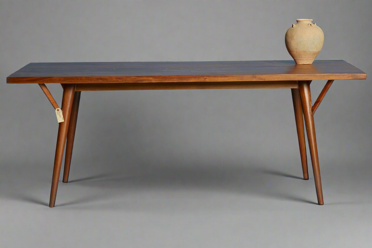Teak Modern Taper Leg Dining Table with a Thick Board Top