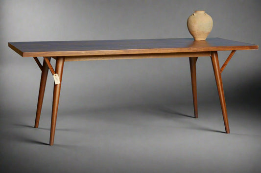 Teak Modern Taper Leg Dining Table with a Thick Board Top
