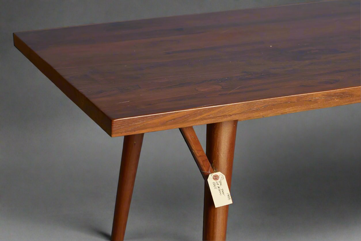 Teak Modern Taper Leg Dining Table with a Thick Board Top