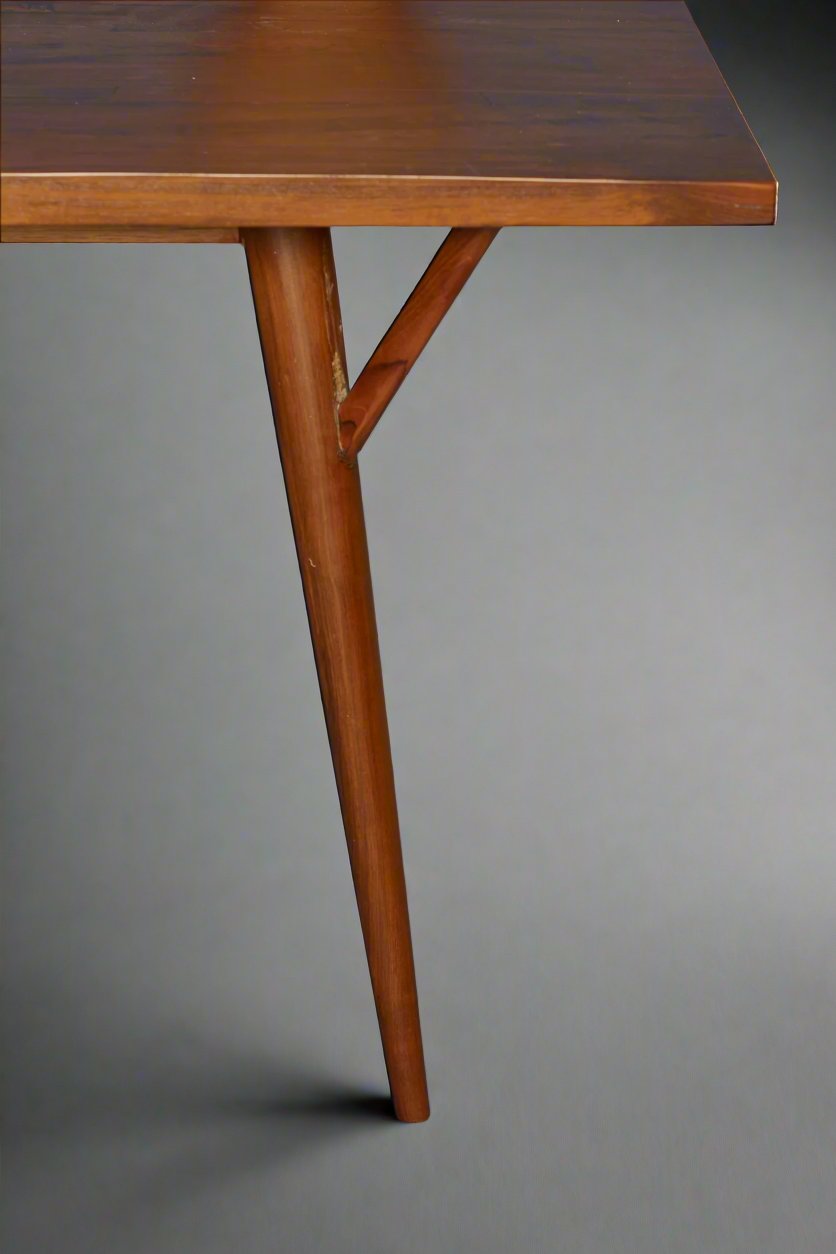 Teak Modern Taper Leg Dining Table with a Thick Board Top
