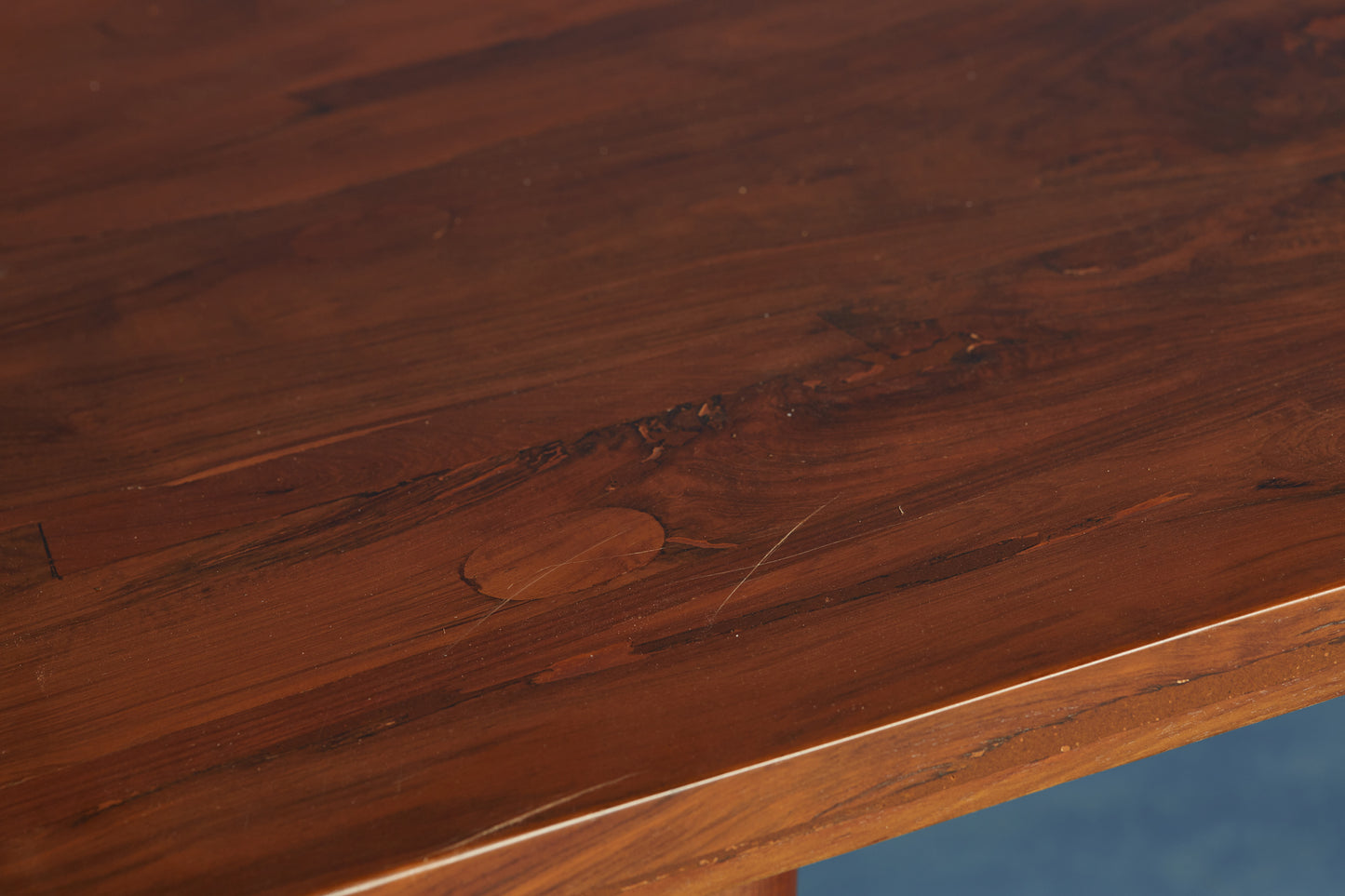Teak Modern Taper Leg Dining Table with a Thick Board Top