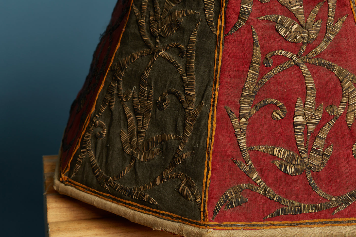 Red & Black Silver Embroidered Food Offering Cover from Lampung