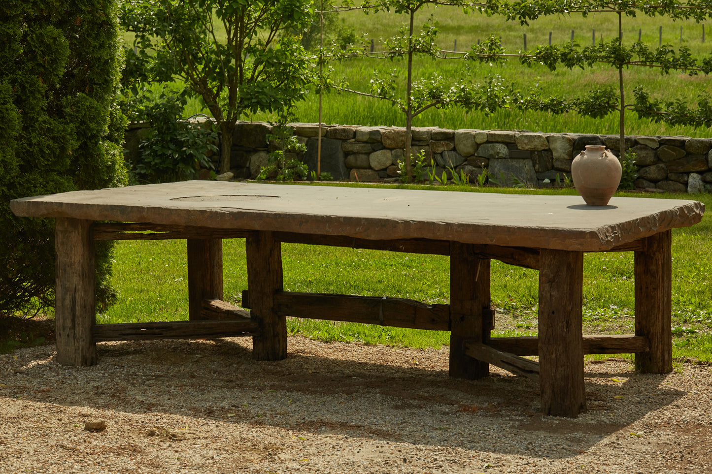 19th Century Bluestone & Ulin Wood Large Dining Table