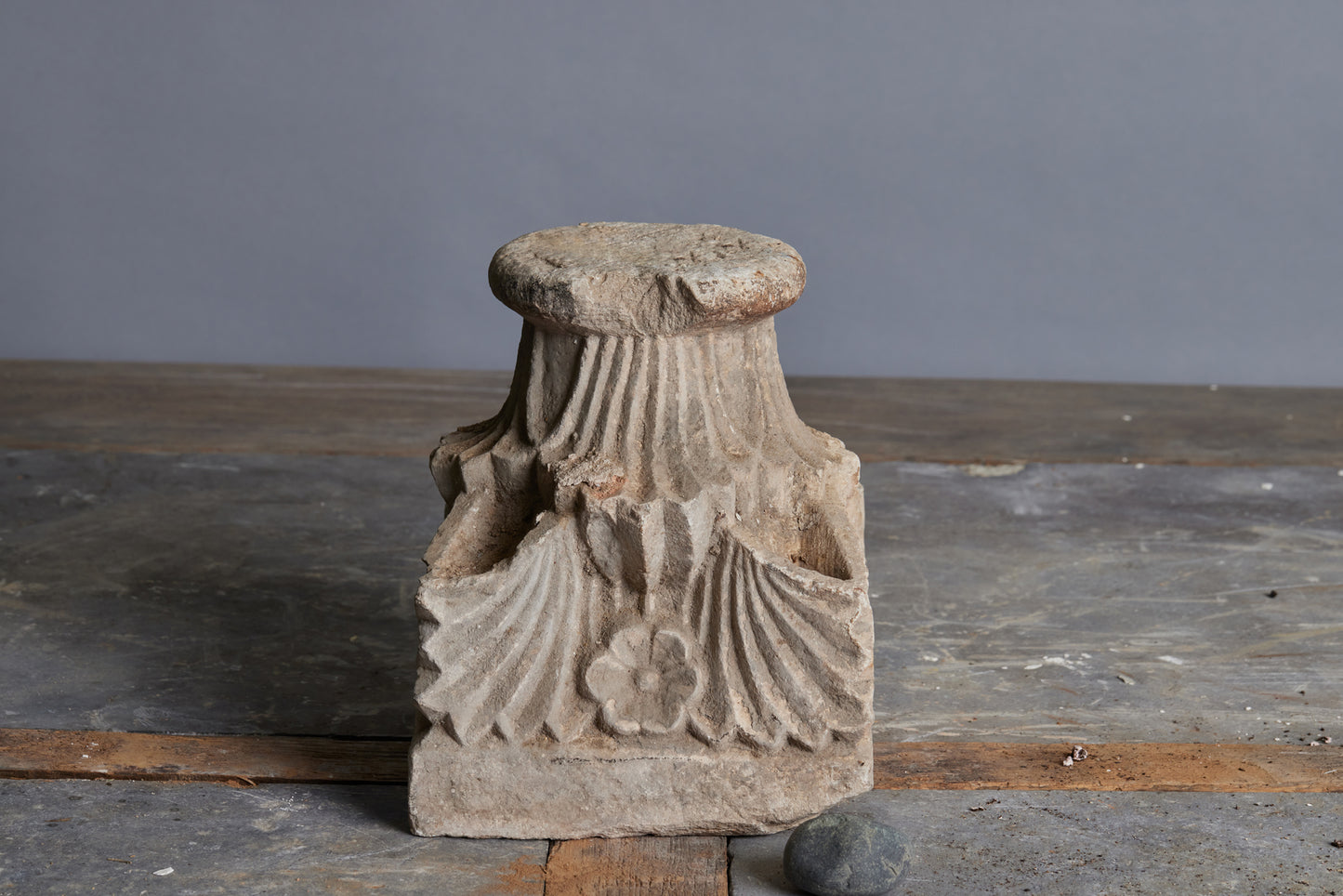 Carved Romanesque French Limestone Capital