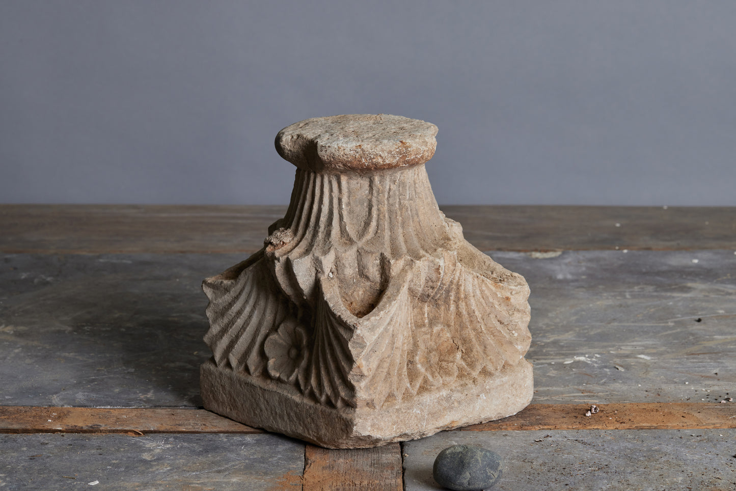 Carved Romanesque French Limestone Capital