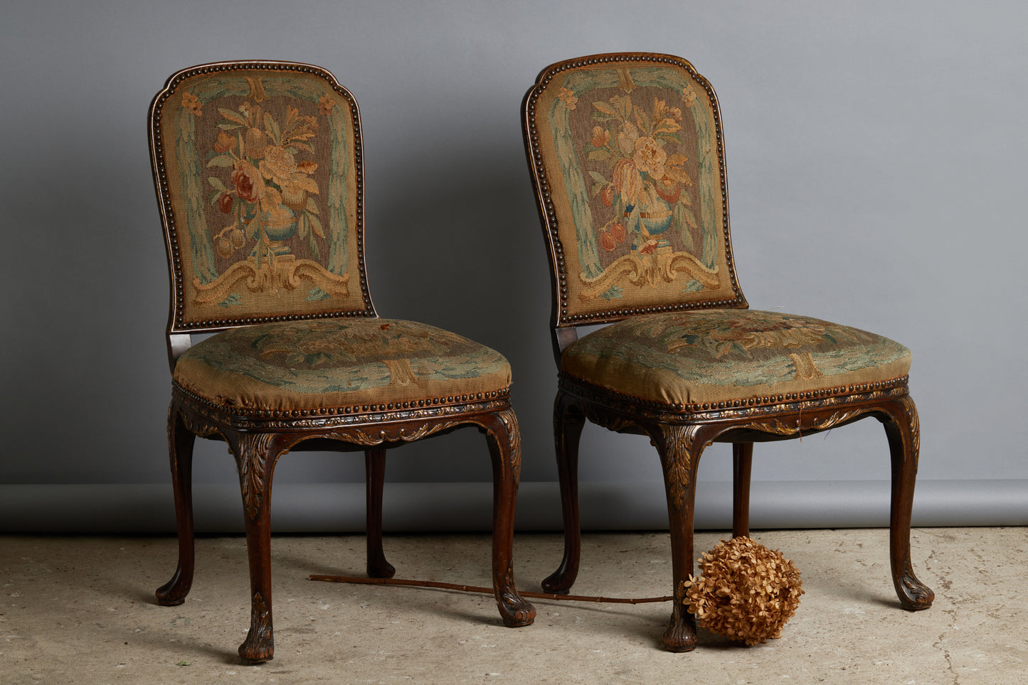 Pair of 19th Century Side Chairs Covered in an Aubusson Tapestry