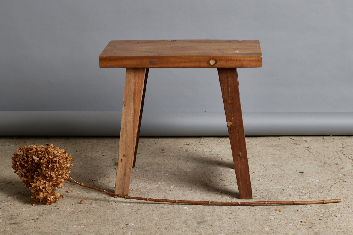 Small Sturdy Teak Stool with Splayed Leg and Rectangular Top – Michael ...