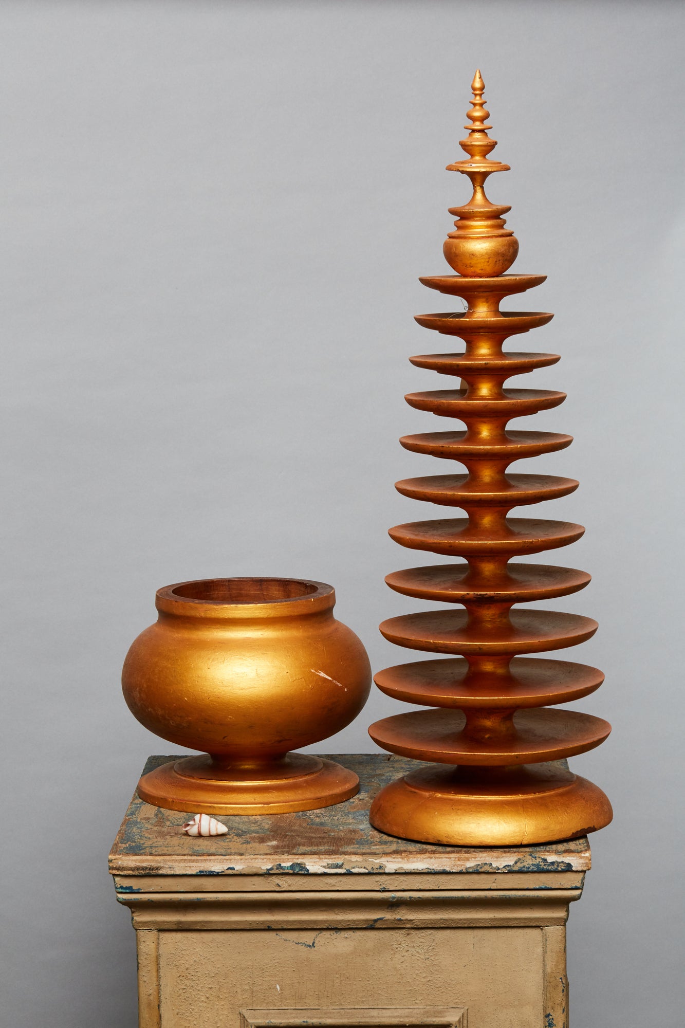 Tall Burmese Gold Lacquer Offering Box