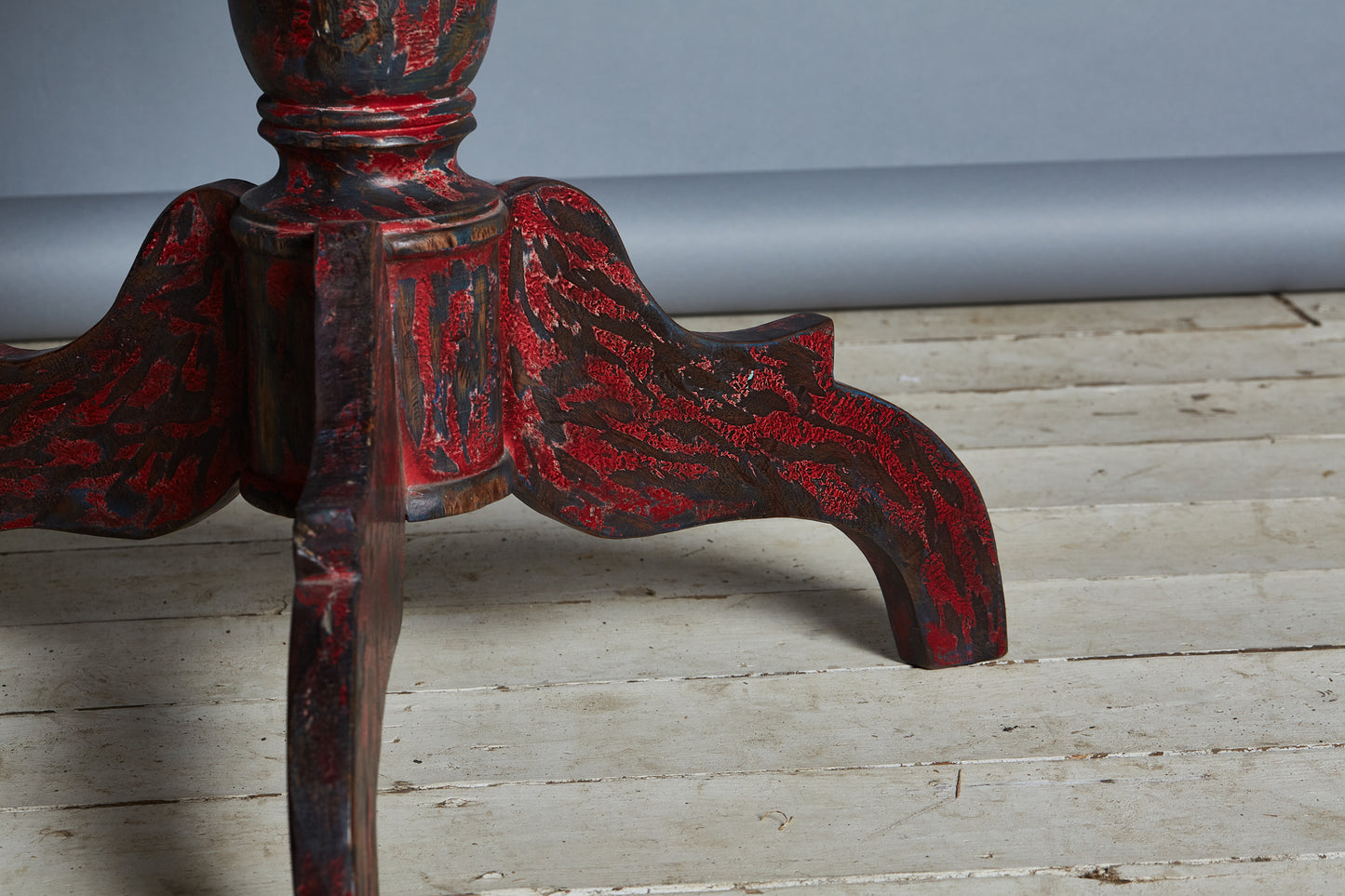 Red & Blue Painted Teak Pedestal Table