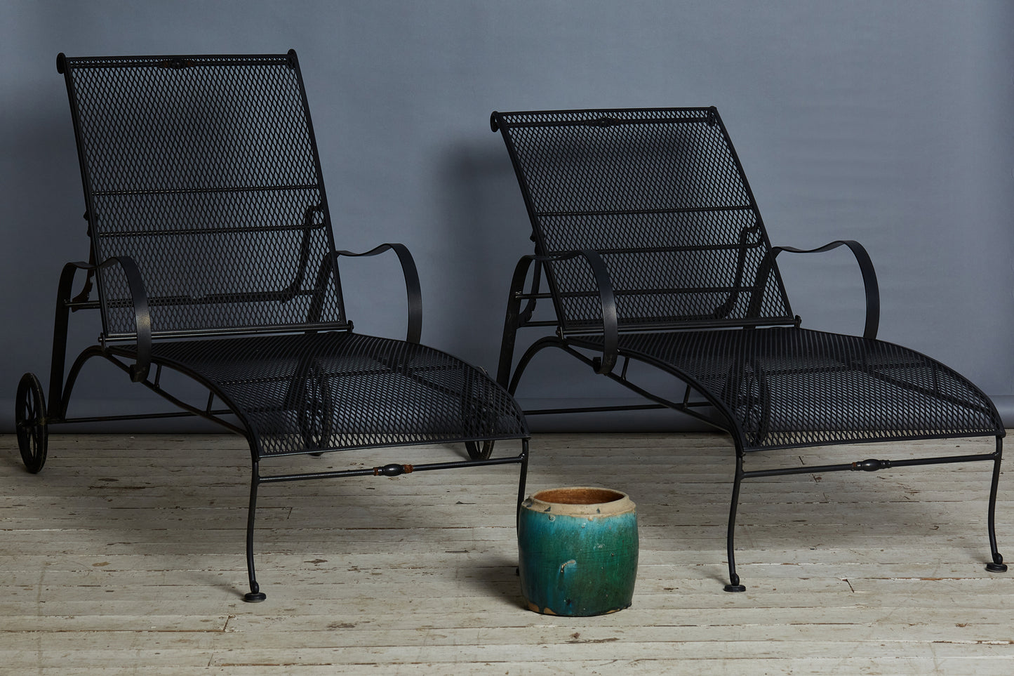 Pair of Heavy Wrought Iron Patio Chaises