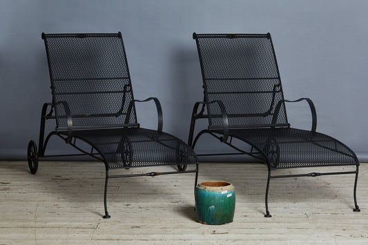 Pair of Heavy Wrought Iron Patio Chaises