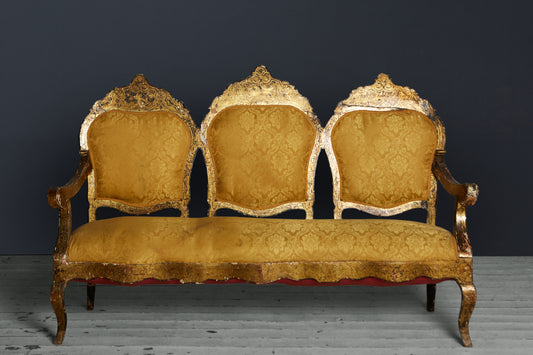 19th Century Venetian Sofa, in Old Yellow Silk Damask