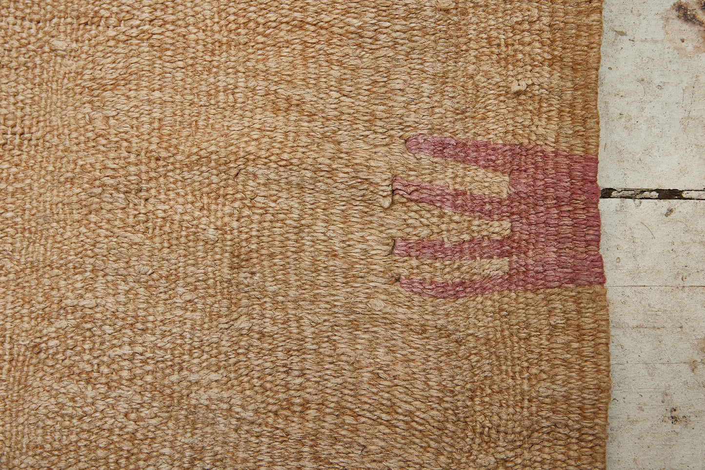Medium All Cream Natural Hemp Carpet with a Central Floating Symbol in Brown Goat Hair ................... (5' 8" x 11' 4")