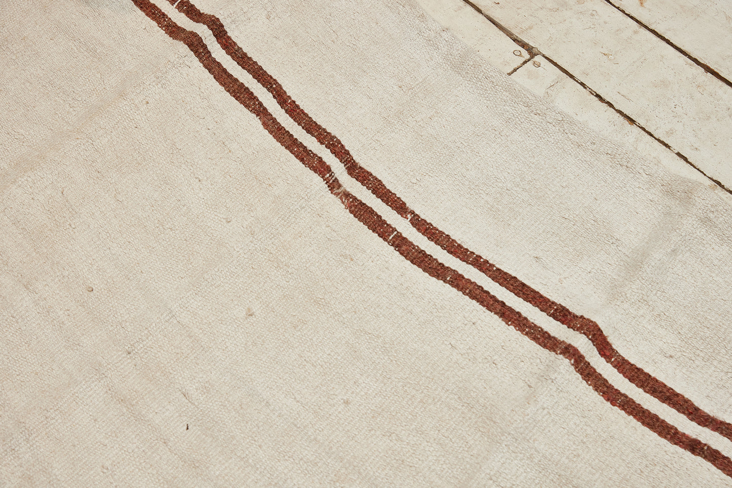 Cream-Colored Hemp Carpet with Stripes (6' 1'' x 11' 6'')