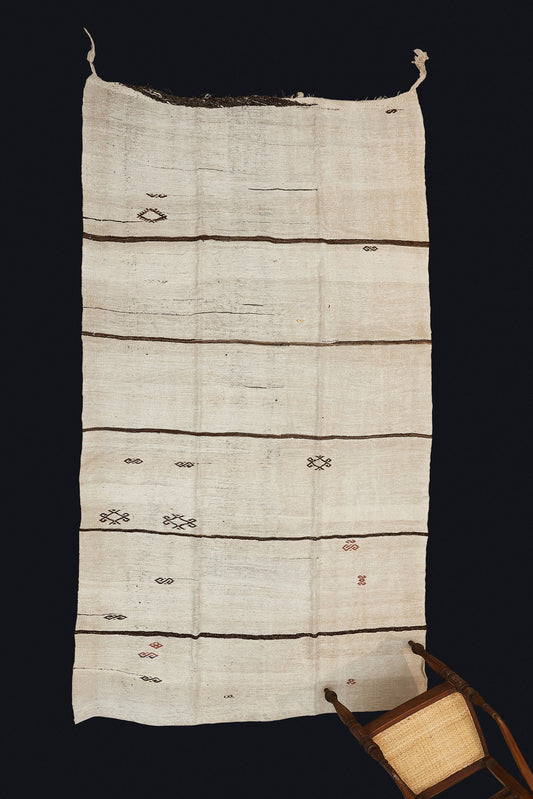 Medium Broad Woven Light Colored Hemp Carpet with 5 Chocolate Stripes and Floating Medallions....................(5' 7" x 10' 10")