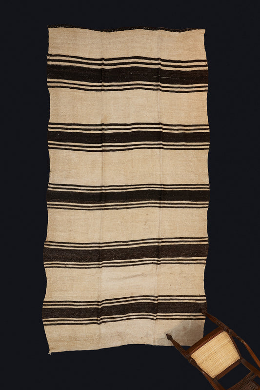 Large Broad Woven Hemp Carpet with Thick Central Bands Linked by Double Woven Stripes ............... (6' 6'' x 12' 4'')