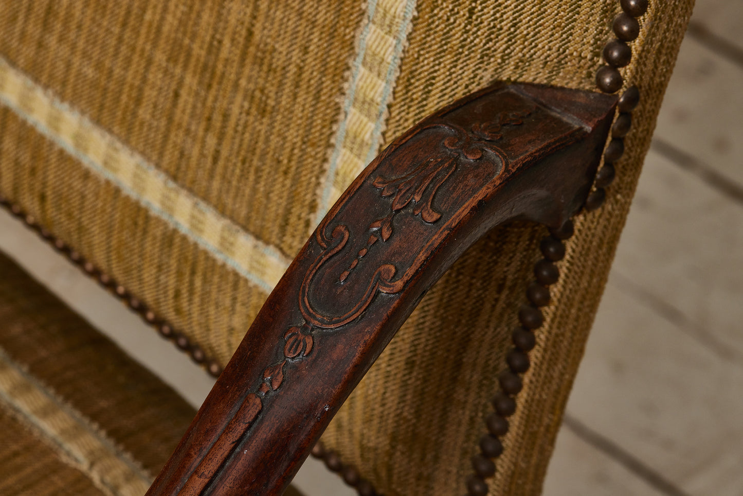 Mid 18th Century Italian Walnut Fauteuil Armchair with Delicate Carving from Genoa