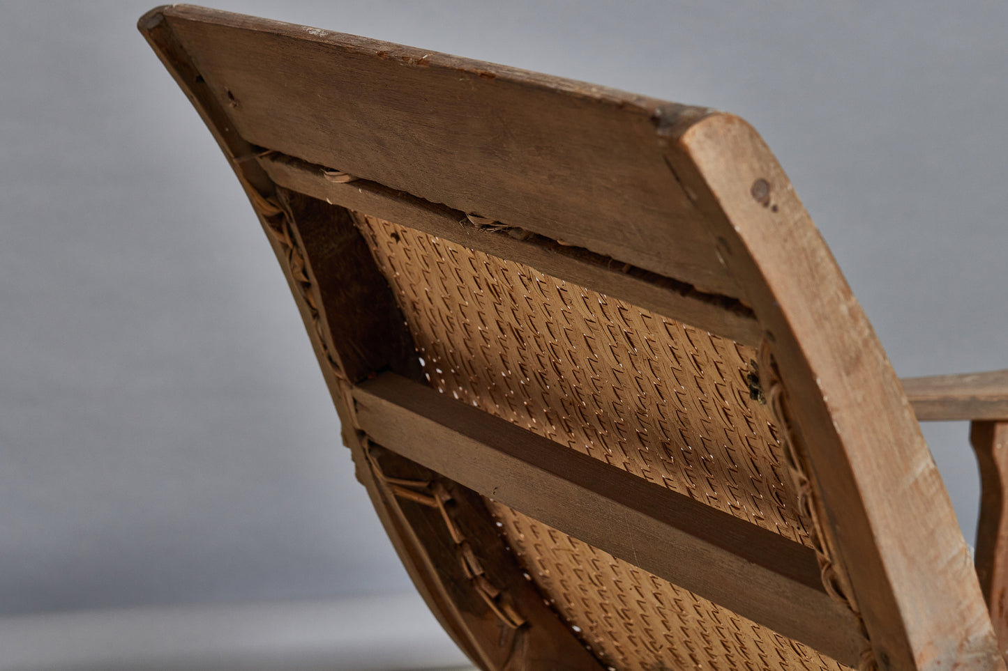 Early Dutch Colonial Teak Chaise with Woven Rattan Seat