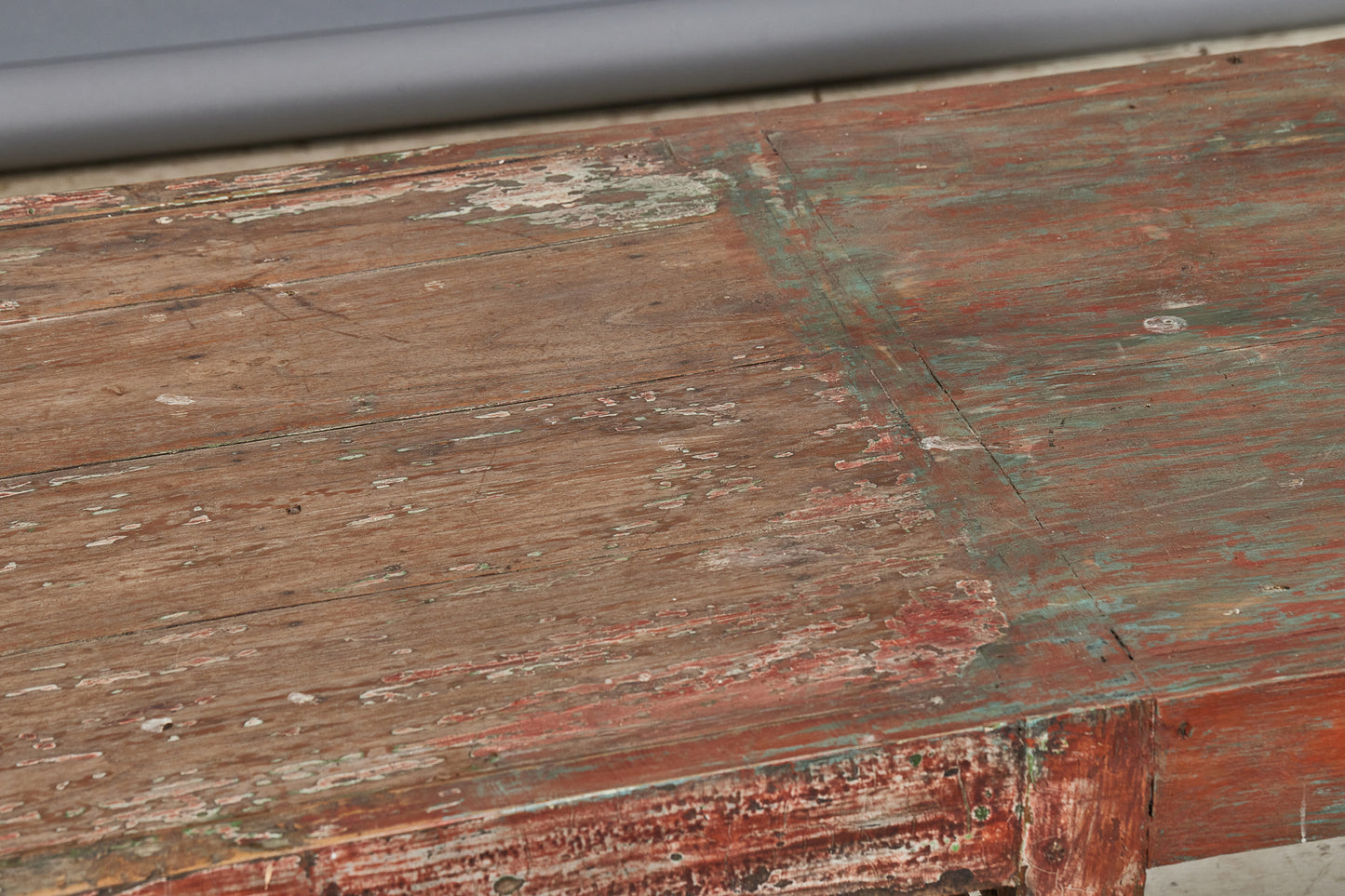 Dutch Colonial Teak Chaise from Sumatra with Traces of Red Paint