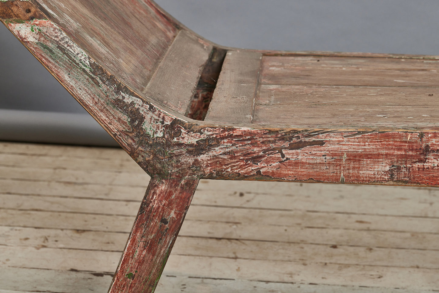 Dutch Colonial Teak Chaise from Sumatra with Traces of Red Paint