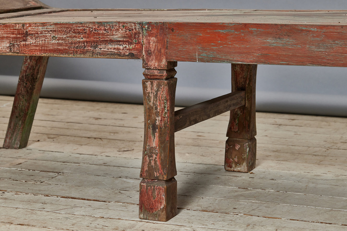 Dutch Colonial Teak Chaise from Sumatra with Traces of Red Paint