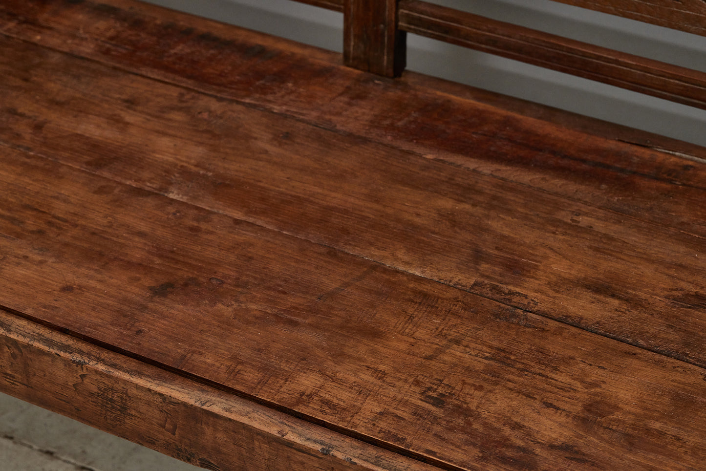 Dutch Colonial Teak Bench from Java with Hashtag Medallions Along the Back