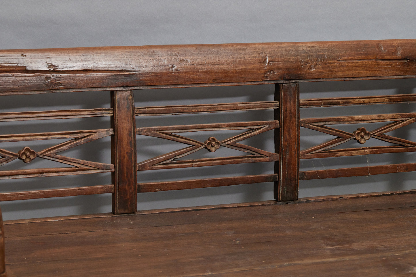 Tall Deep Seated 19th Century Teak Dutch Colonial Bench with Nicely Turned Chipped Carved Legs