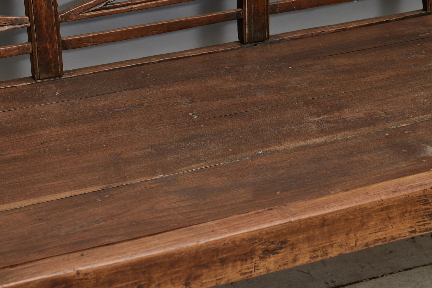 Tall Deep Seated 19th Century Teak Dutch Colonial Bench with Nicely Turned Chipped Carved Legs