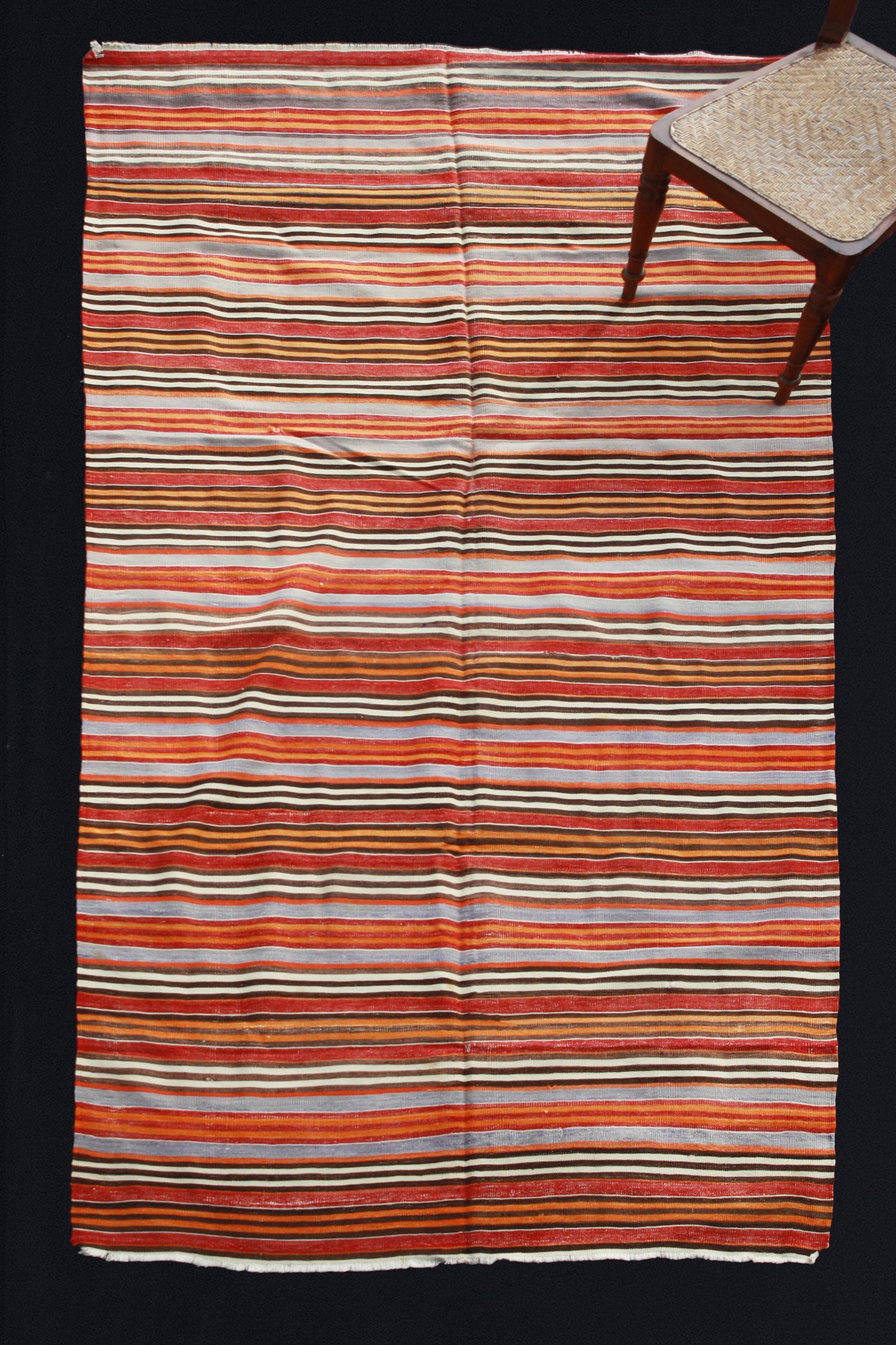 Turkish Yellow, Brown & Red Striped Carpet (4' 6'' x 10' 6'')