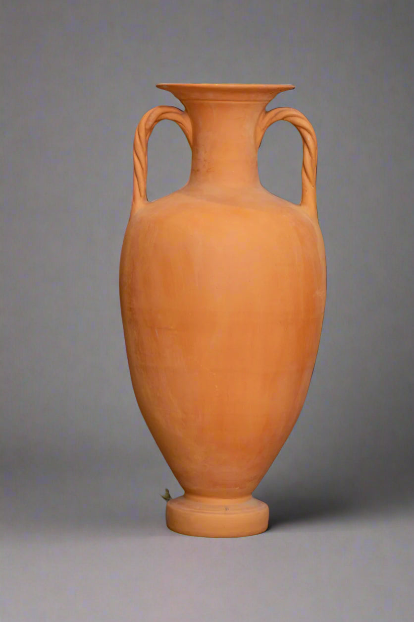 Large Greek Terra Cotta Footed Amphora with Braided Handles