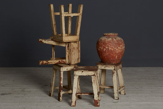 White Painted Factory Stools from Java