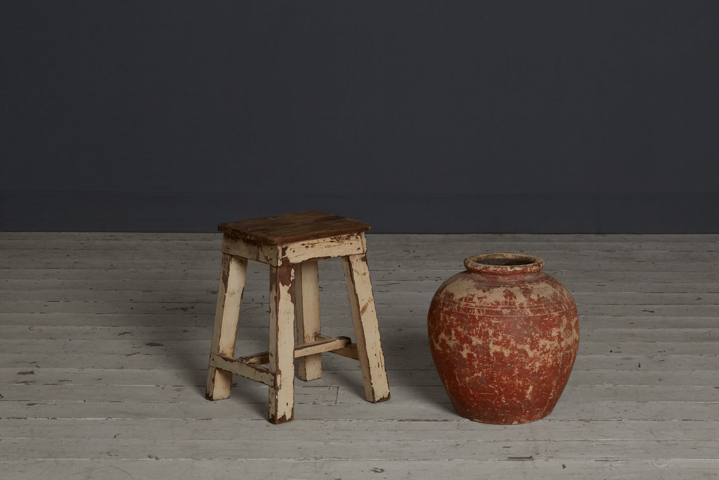 White Painted Factory Stools from Java