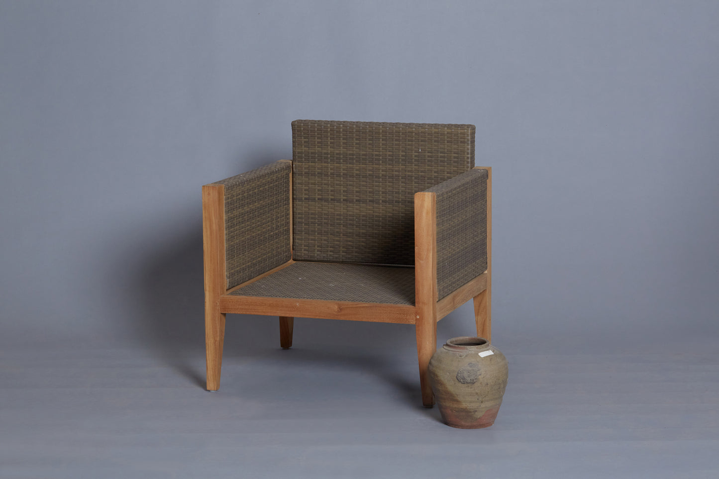 Pair of Teak and All Weather Rattan Arm Chairs