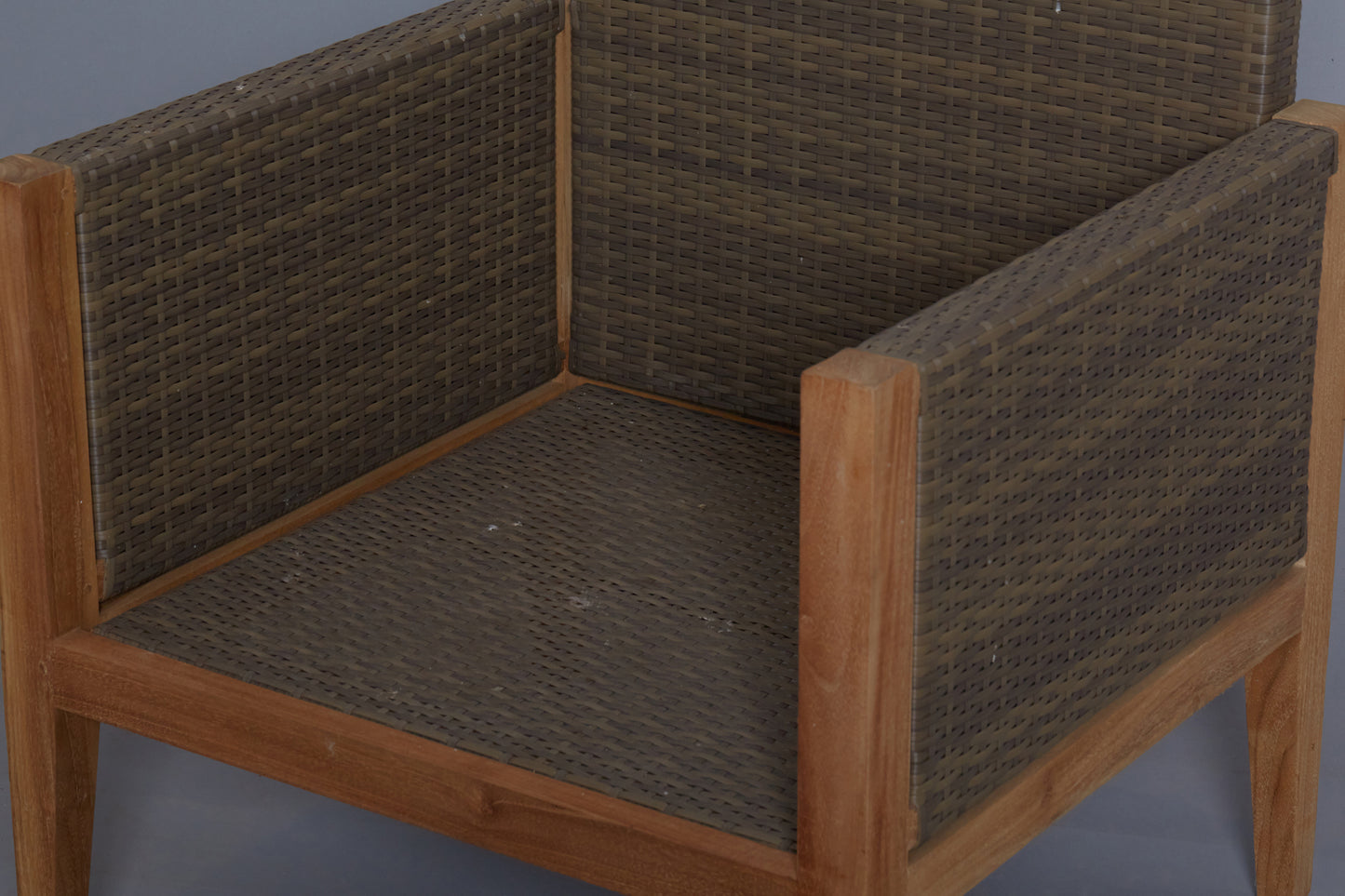 Pair of Teak and All Weather Rattan Arm Chairs