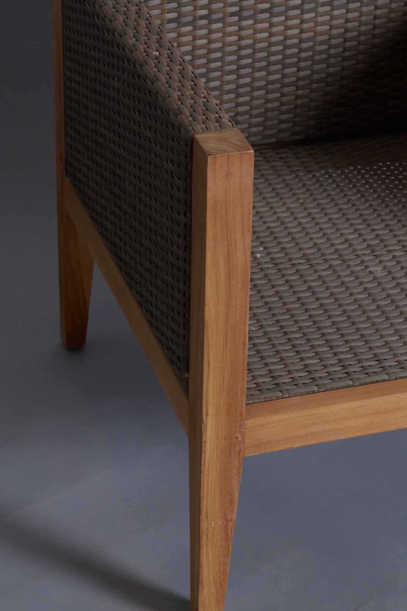 Pair of Teak and All Weather Rattan Arm Chairs